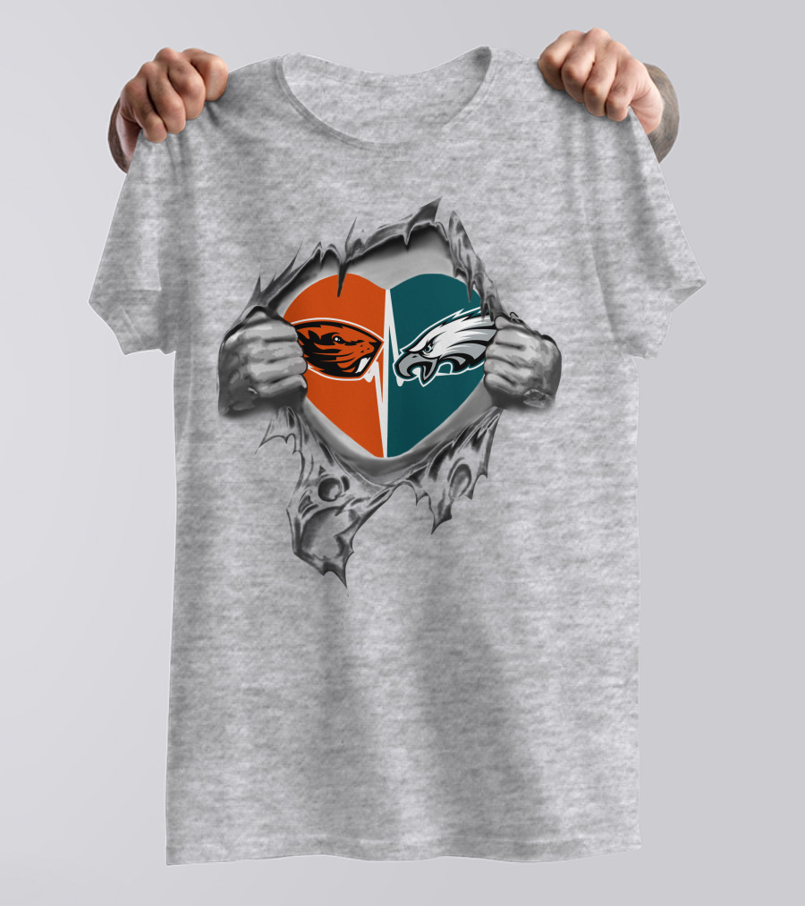 Eagles Beavers Love Divided Heart T-Shirt