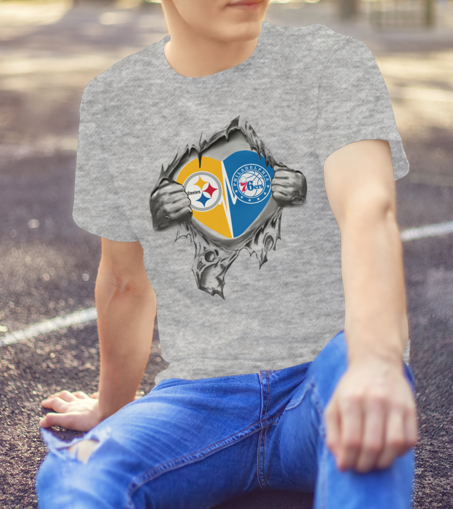 Steelers Philadelphia 76ers Heartbeat Fan Passion T-Shirt