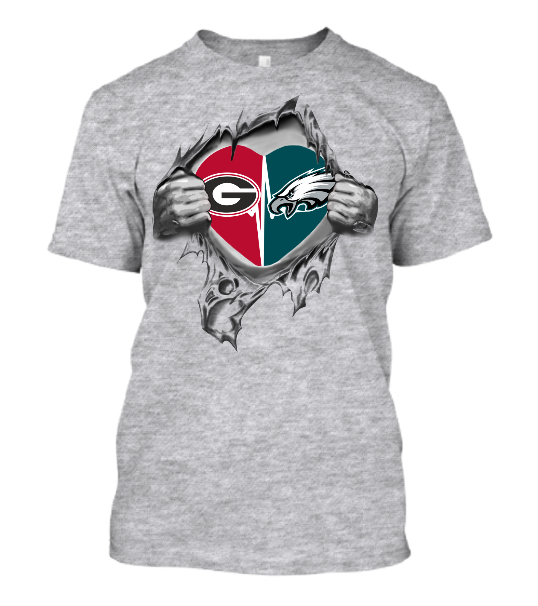 Eagles Bulldogs Heart Ripped Steel T-Shirt