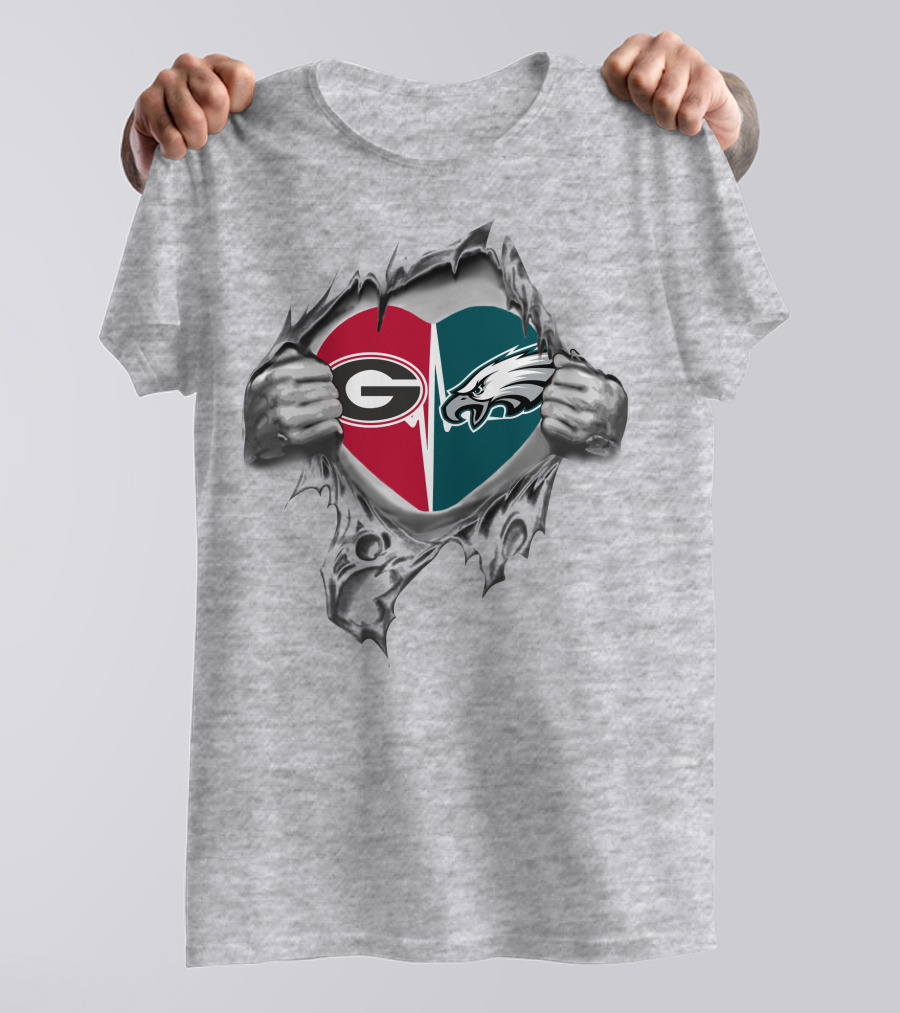Eagles Bulldogs Heart Ripped Steel T-Shirt