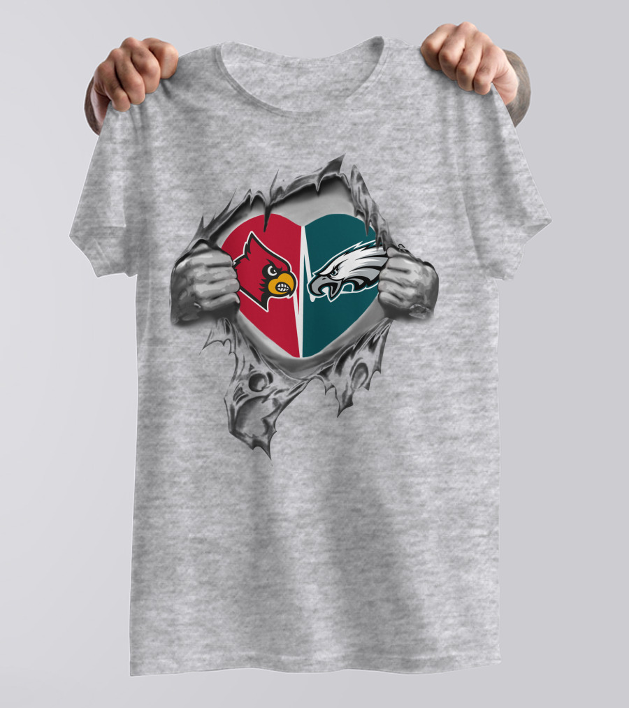 Eagles Cardinals Heart Rip T-Shirt