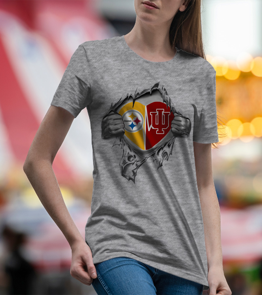 Steelers Heart Indiana Hoosiers Logo Fusion T-Shirt