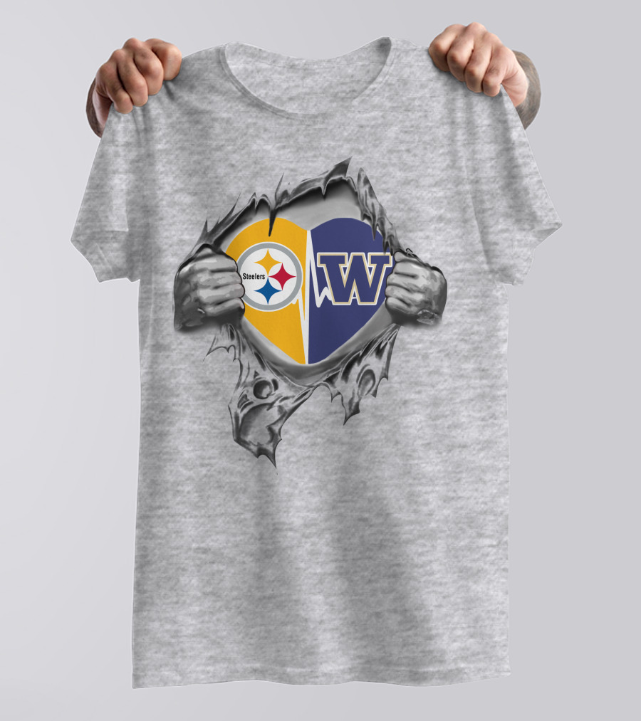 Steelers Huskies Heart Symbol Dual Logo Steelers W Huskies T-Shirt