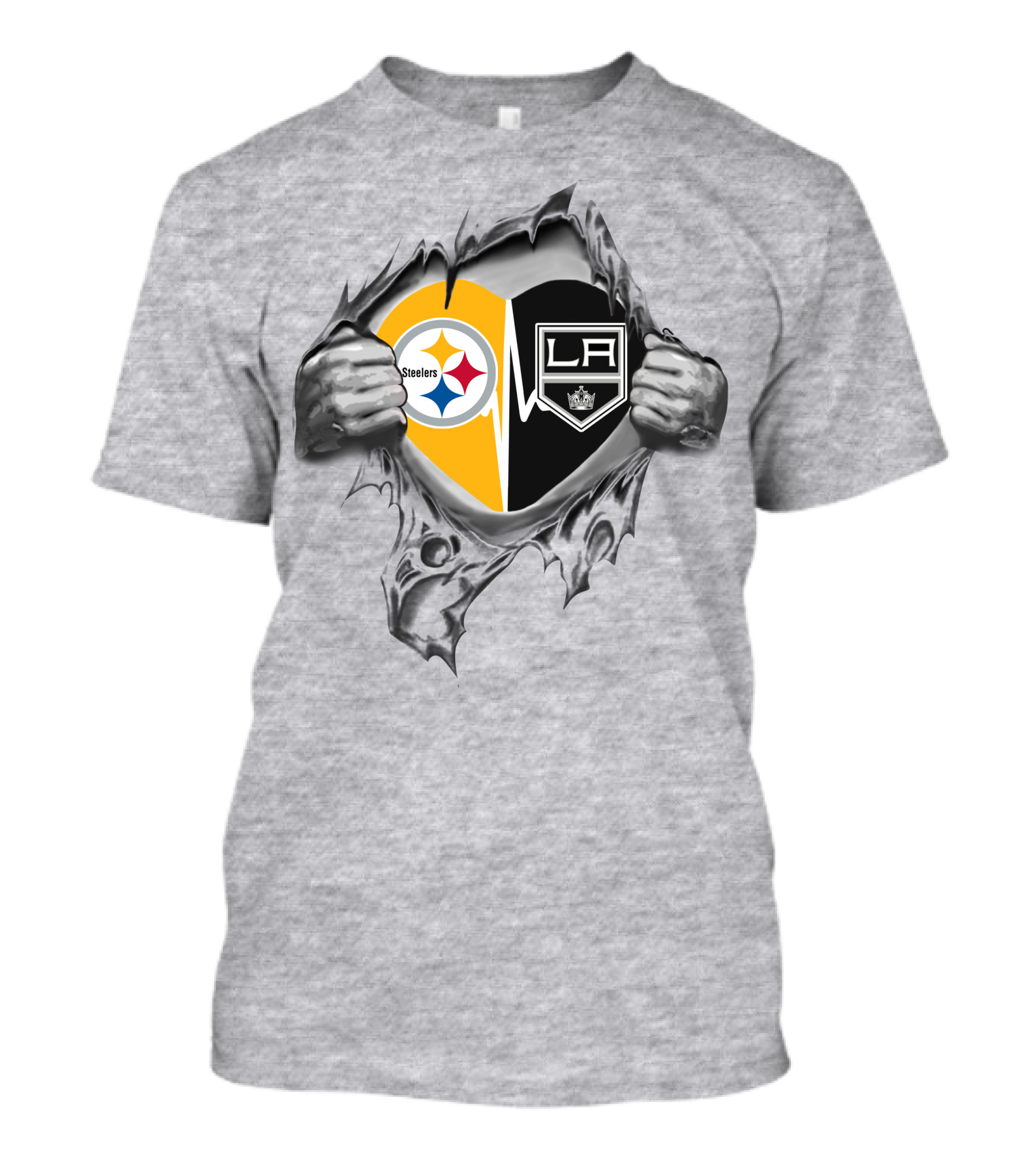Steelers La Kings Heart Emblem With Torn Fabric Effect T-Shirt