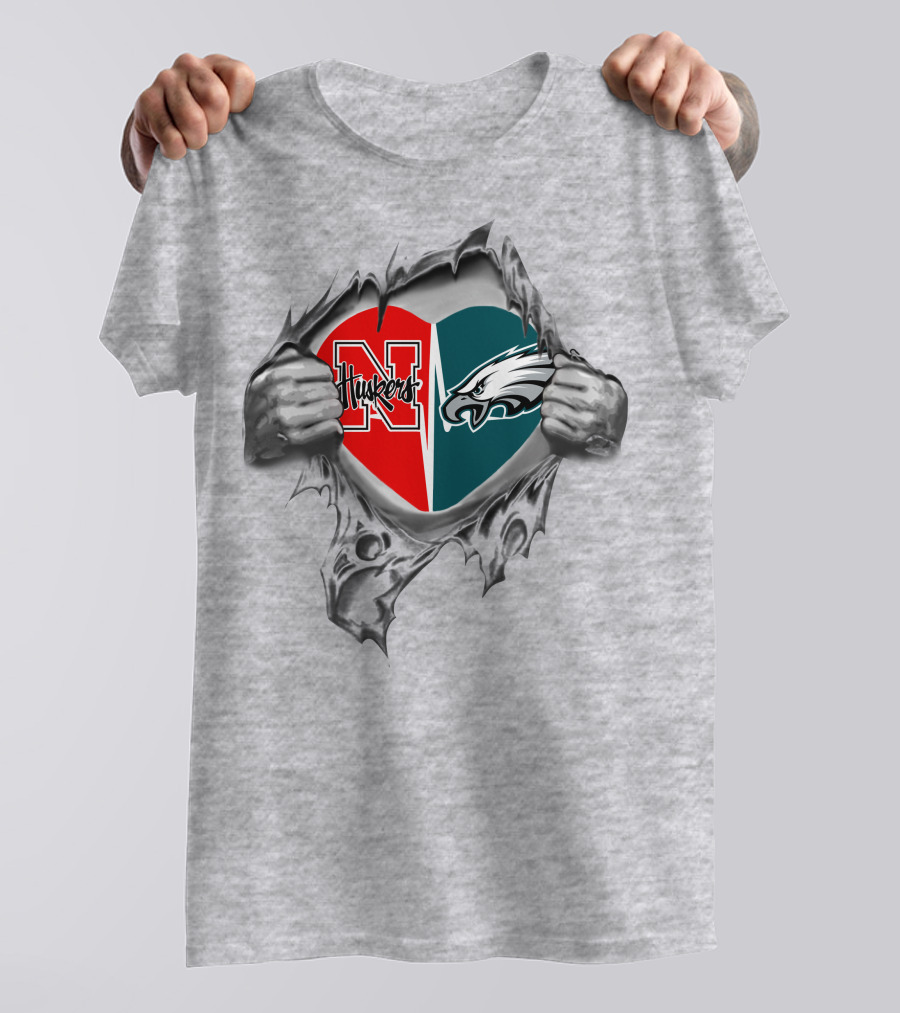 Eagles Huskers Heart Fan Dual Loyalty T-Shirt