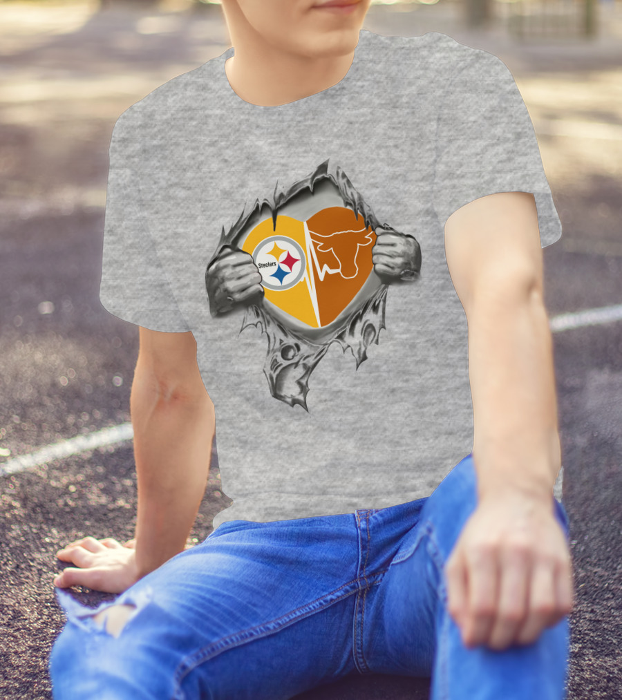 Steelers Longhorn Heart Tear T-Shirt