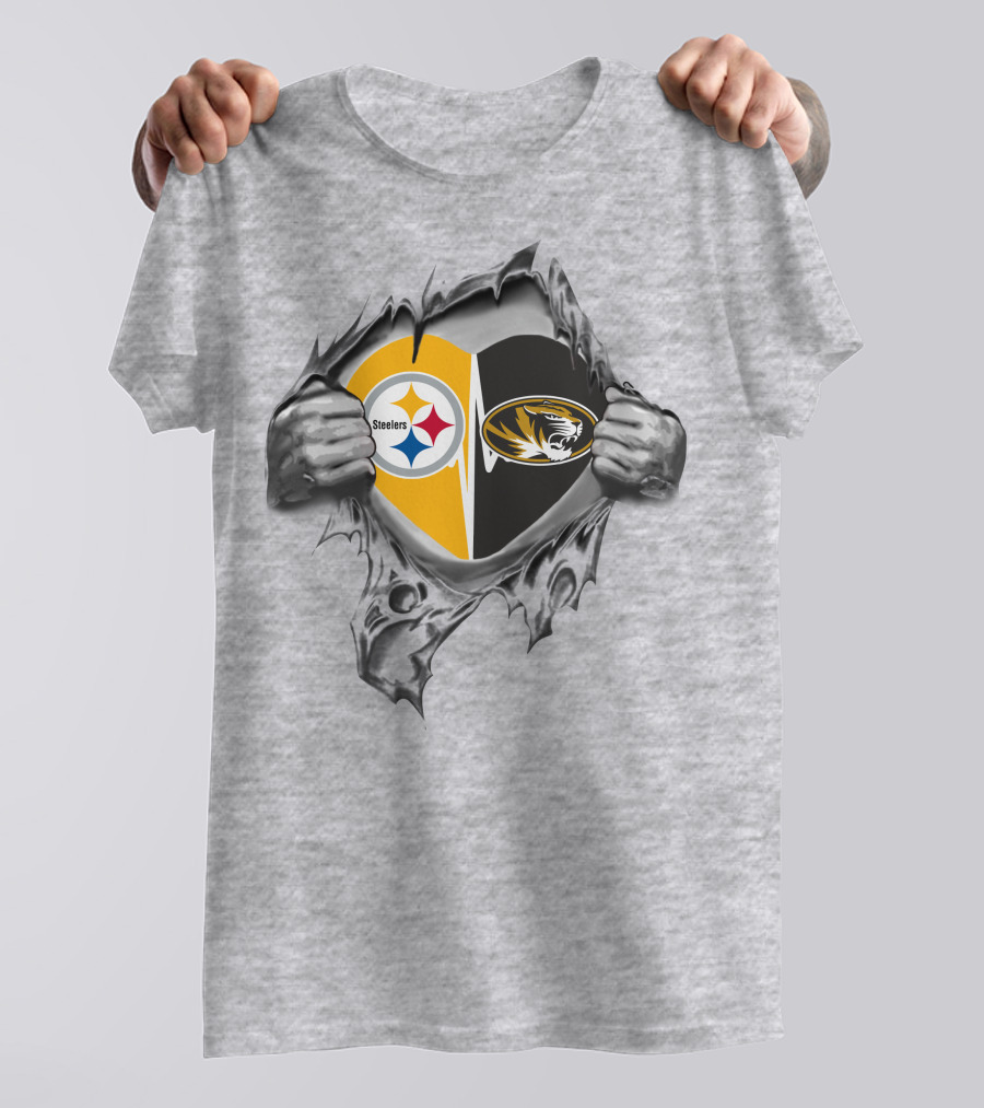 Steelers Missouri Tigers Heart Logos T-Shirt