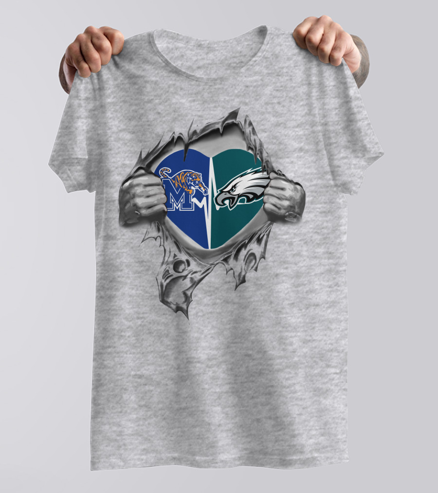 Eagles Memphis Tigers Heart Logos Together T-Shirt