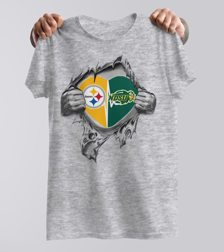 Steelers Ndsu Heart Logo Torn Fabric T-Shirt