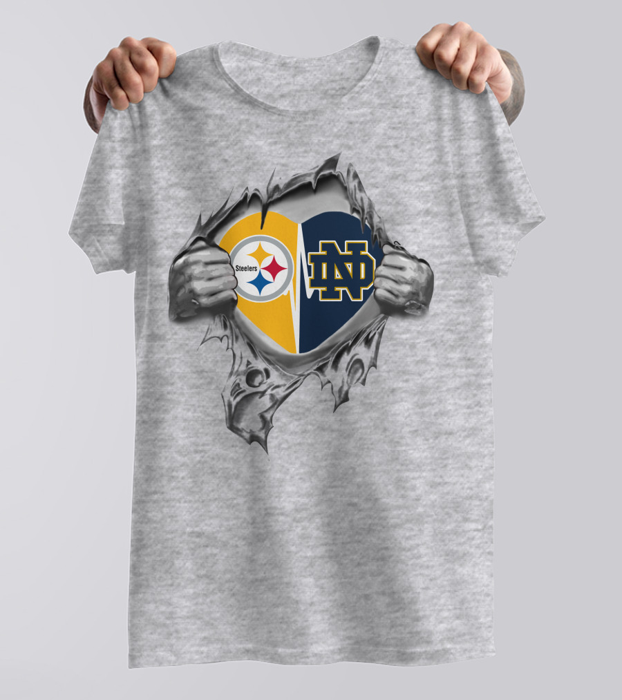 Steelers Notre Dame Logos Torn Heart T-Shirt
