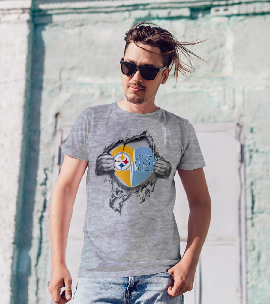 Steelers Tar Heels Heart Rip Iconic Team Fusion T-Shirt