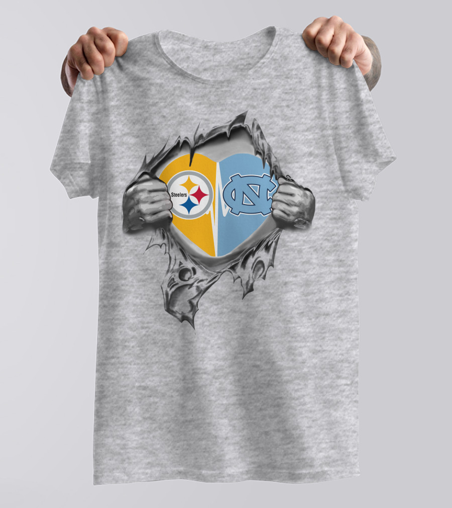 Steelers Tar Heels Heart Rip Iconic Team Fusion T-Shirt