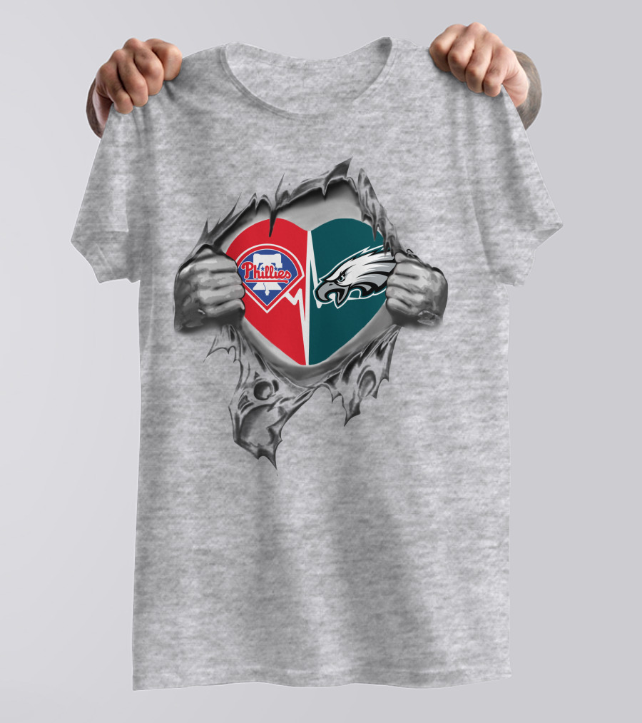 Eagles Phillies Heart Torn Open T-Shirt