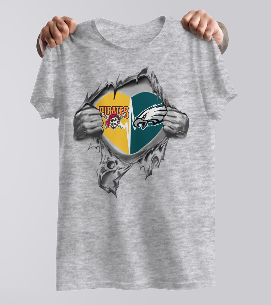 Pirates Eagles Heart Torn Grey T-Shirt
