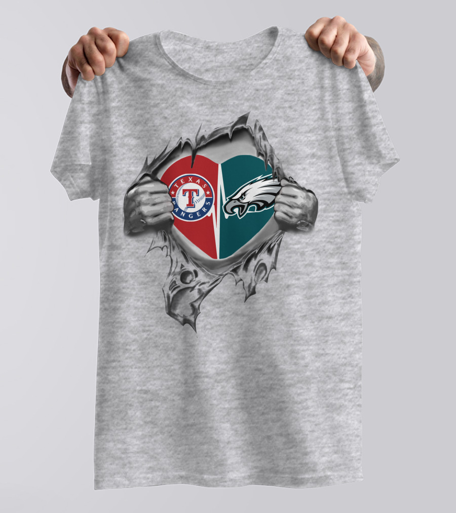 Texas Rangers Philadelphia Eagles Heart T-Shirt