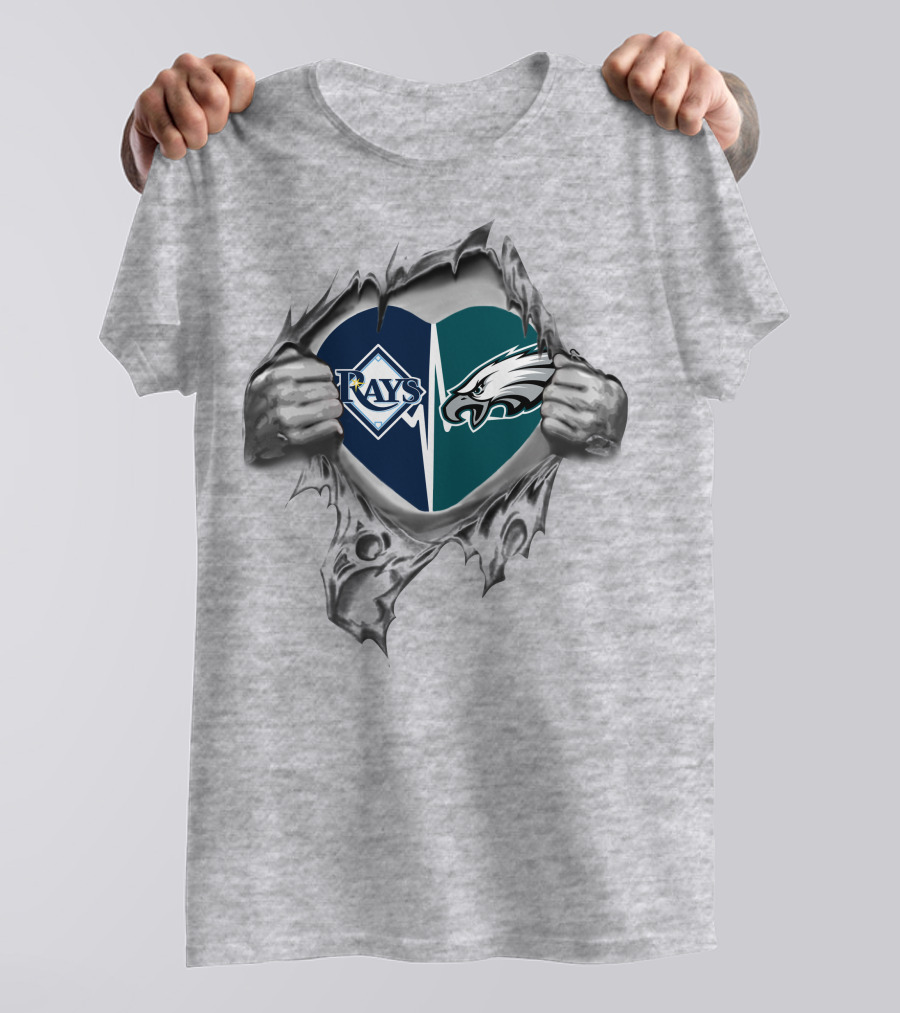 Eagles Rays Heart Torn Open Fan Logo Combination T-Shirt