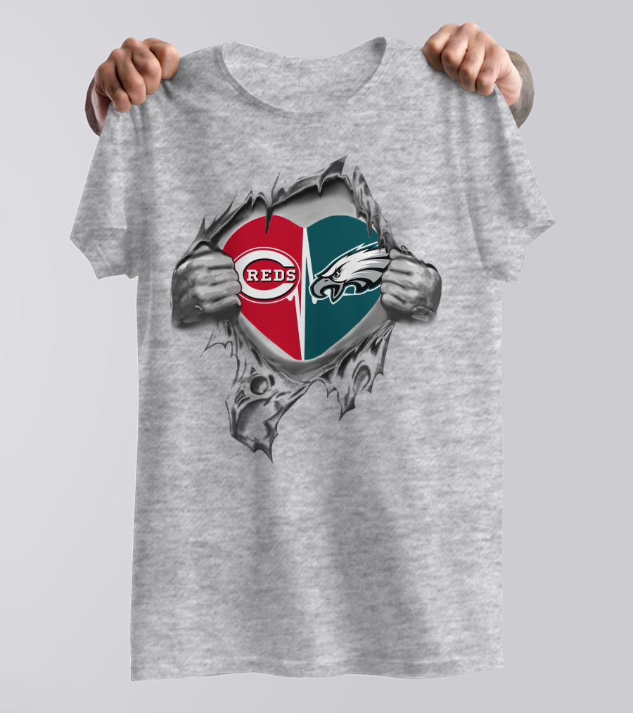 Reds And Eagles Heart Combination T-Shirt