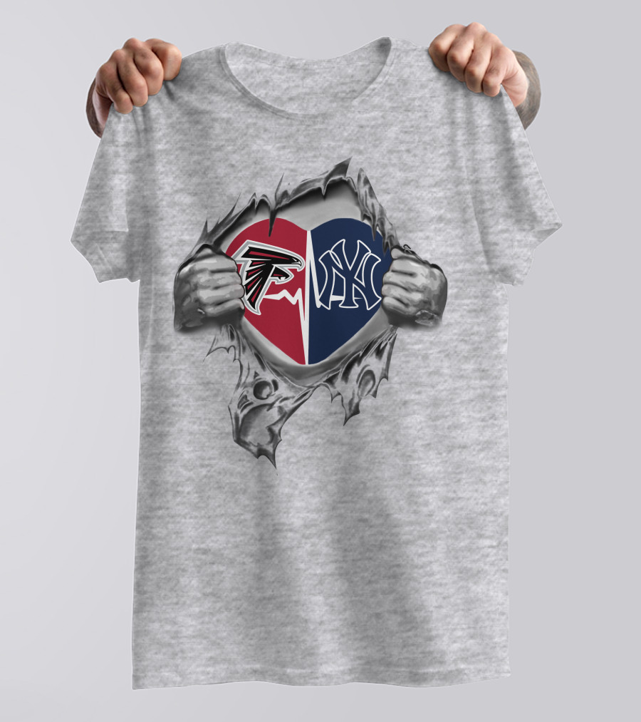 Falcons Yankees Heart Logo Split Peeling T-Shirt