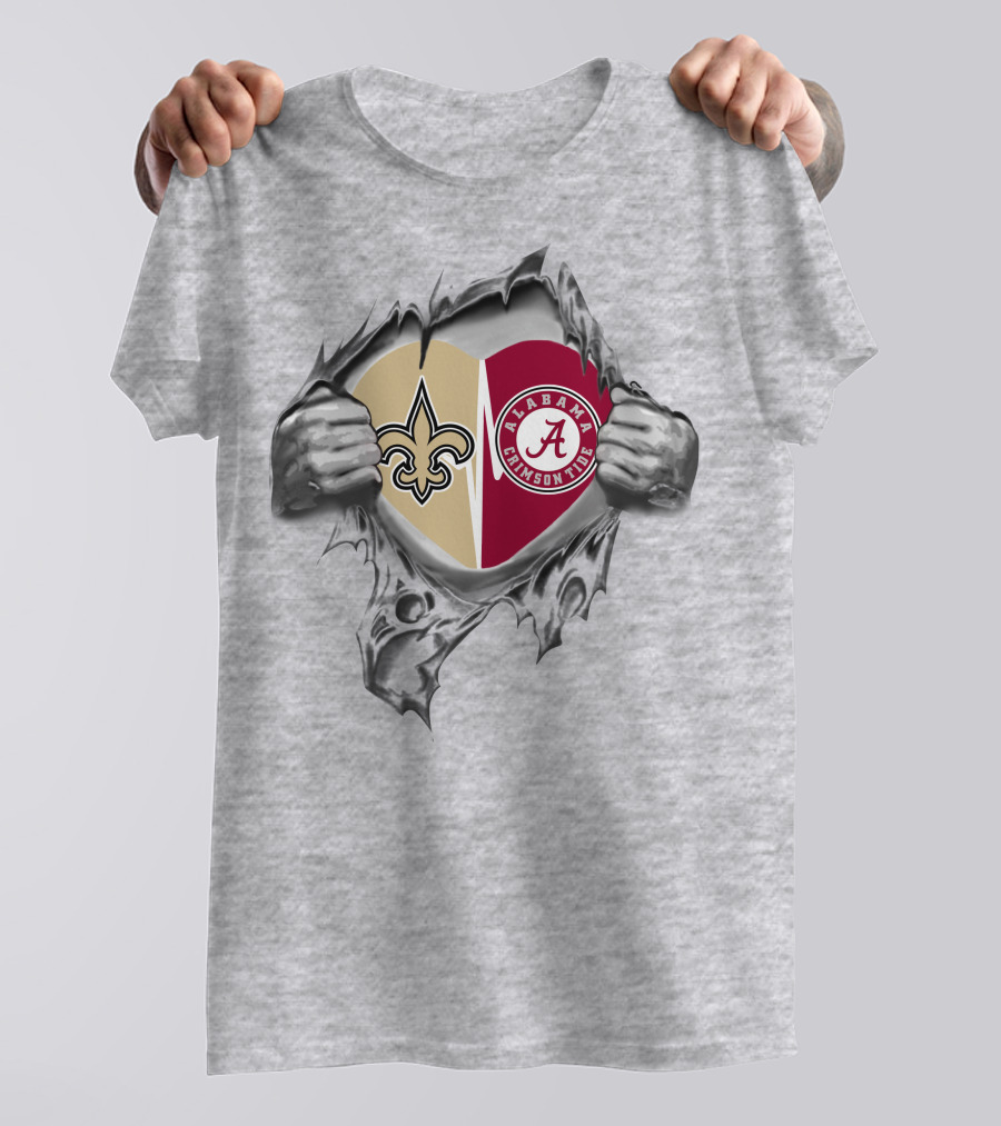 Saints Alabama Crimson Tide Heart T-Shirt