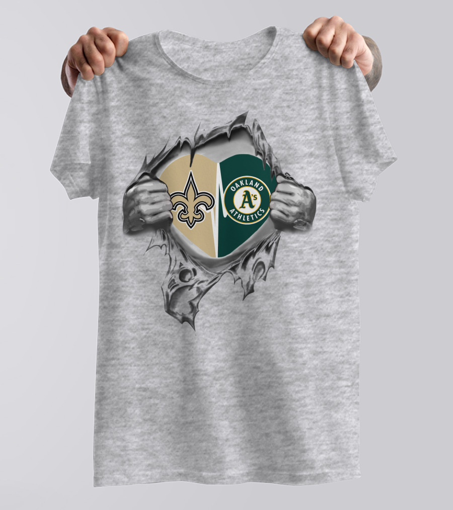 Saints Athletics Heart New Orleans Oakland A's Fan Duo T-Shirt