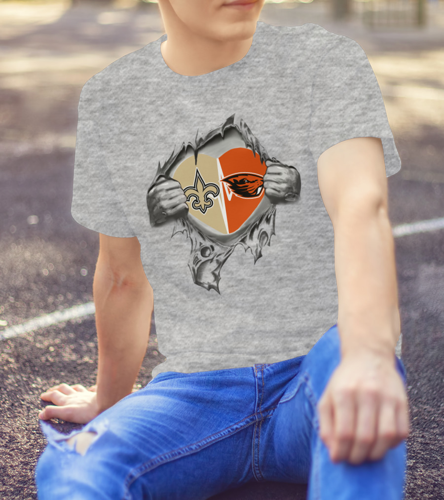Saints Beavers Heart Logo With Fleur-de-lis And Beaver Emblem T-Shirt