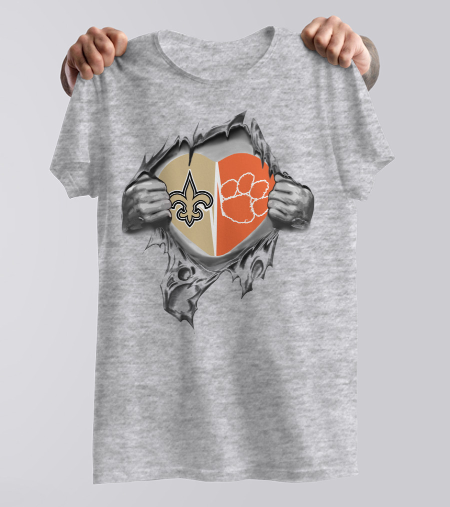 Saints Clemson Tigers Heart Design Football T-Shirt