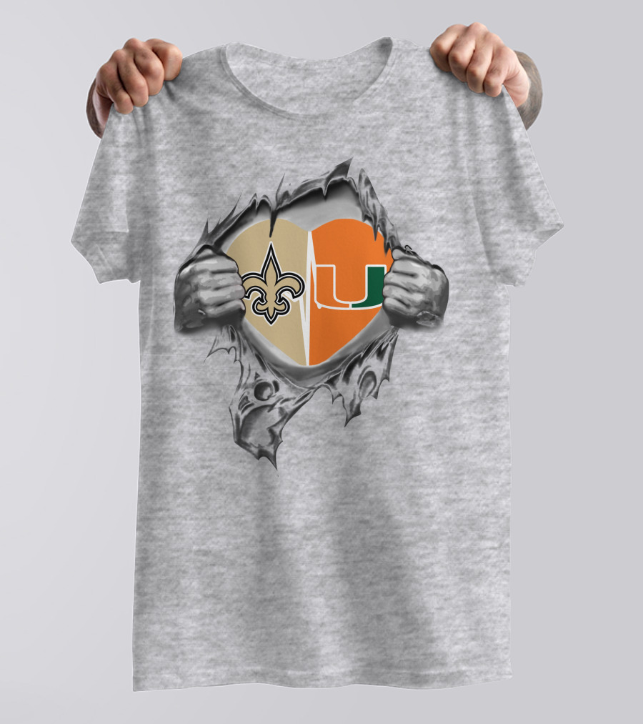 Saints Hurricanes Heart Ripped Reveal T-Shirt