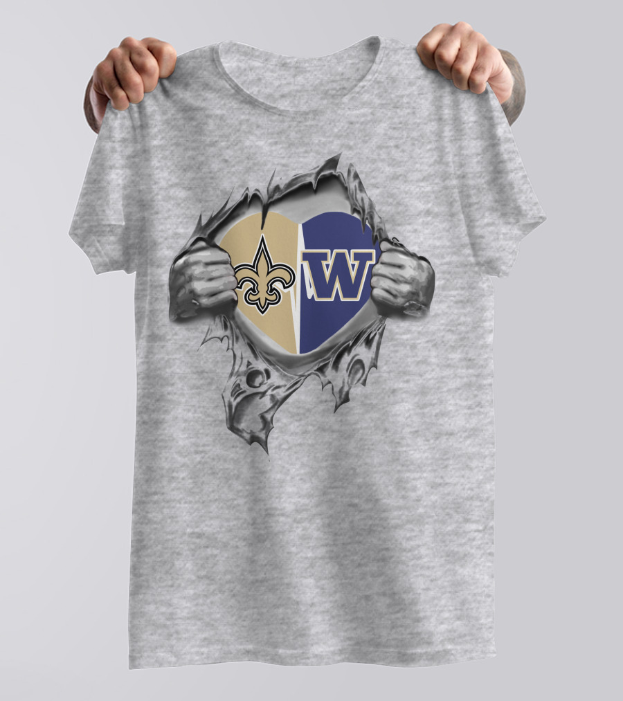 Saints Huskies Heart Logo Rip T-Shirt