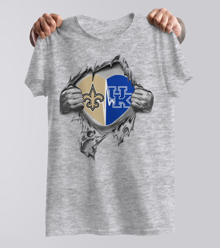 Saints Kentucky UK Heart Fleur-De-Lis Ripped Fabric T-Shirt
