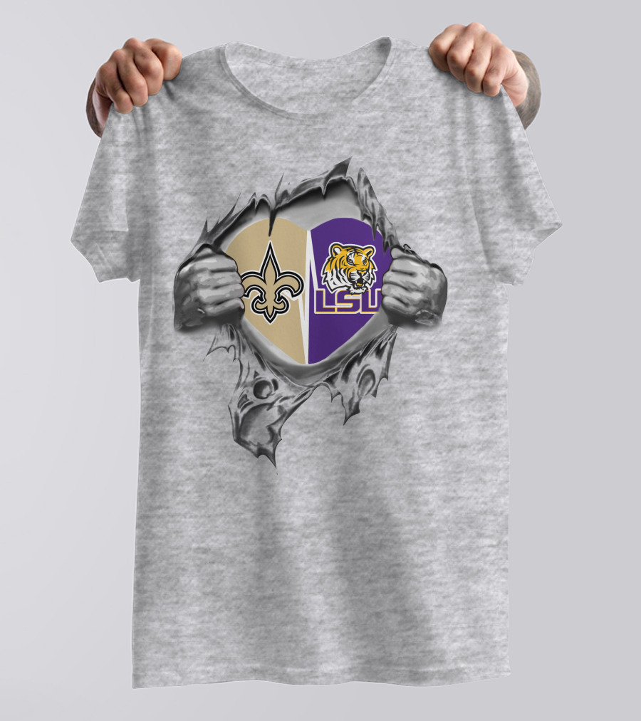 Saints LSU Tiger Heart Tearing T-Shirt