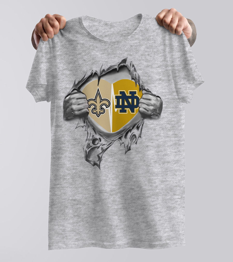 Saints Notre Dame Heart Torn Open Fleur-de-Lis ND T-Shirt