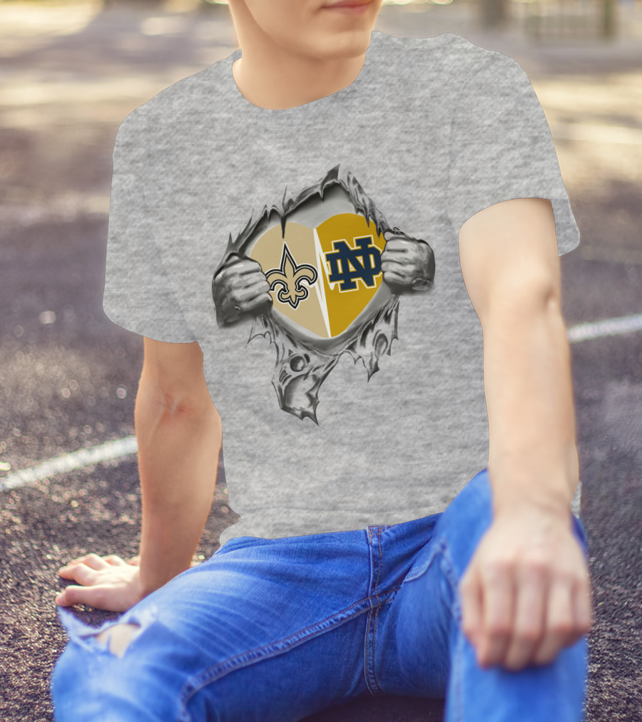 Saints Notre Dame Heart Torn Open Fleur-de-Lis ND T-Shirt