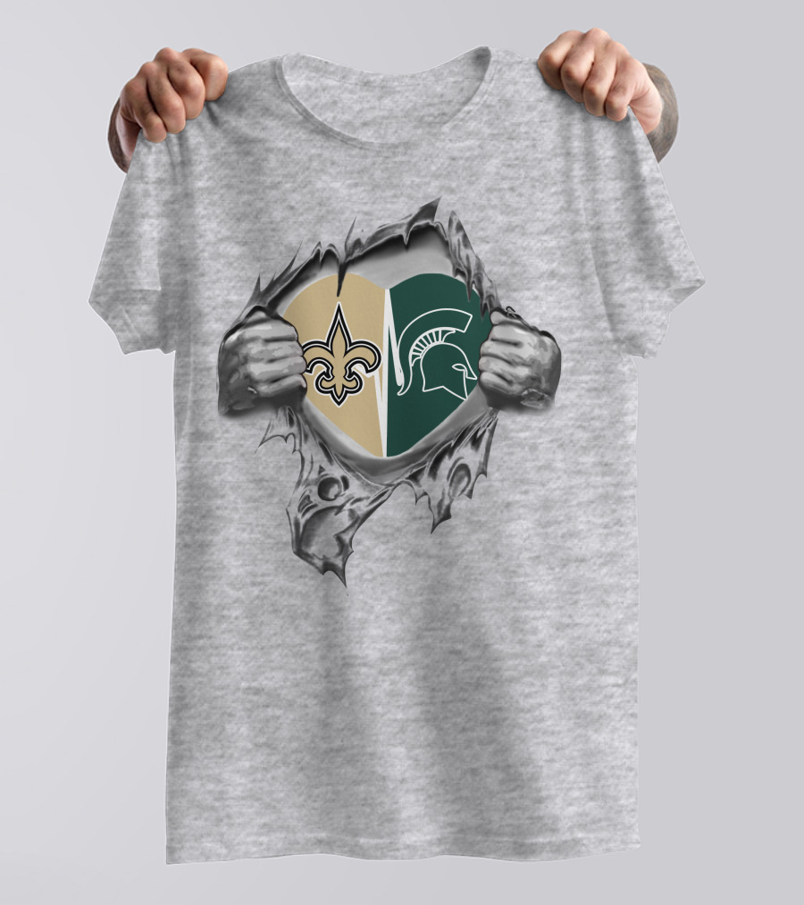 Saints Fleur-de-Lis And Spartans Helmet Split Heart T-Shirt