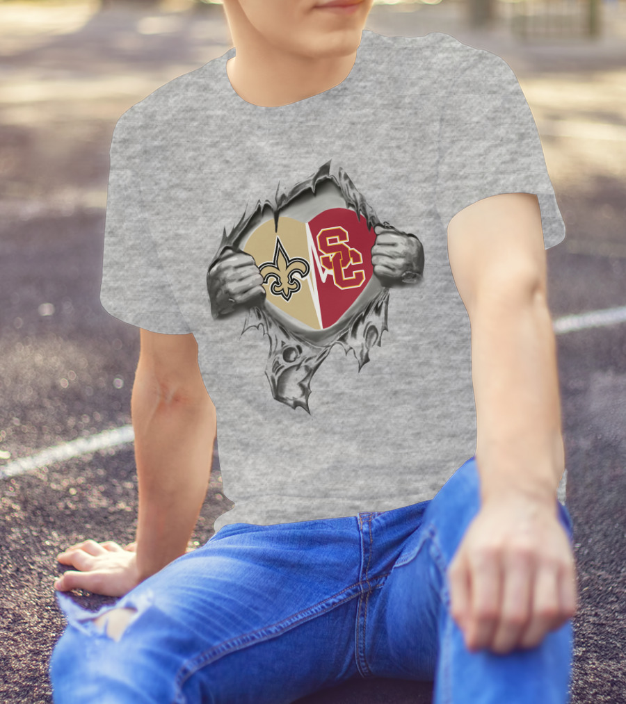 Saints Trojans Heart Logo Fans Passion Display T-Shirt