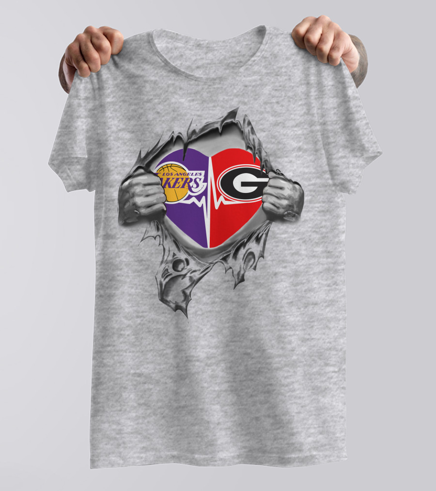 Los Angeles Lakers Georgia Bulldogs Heartbeat Combo T-Shirt