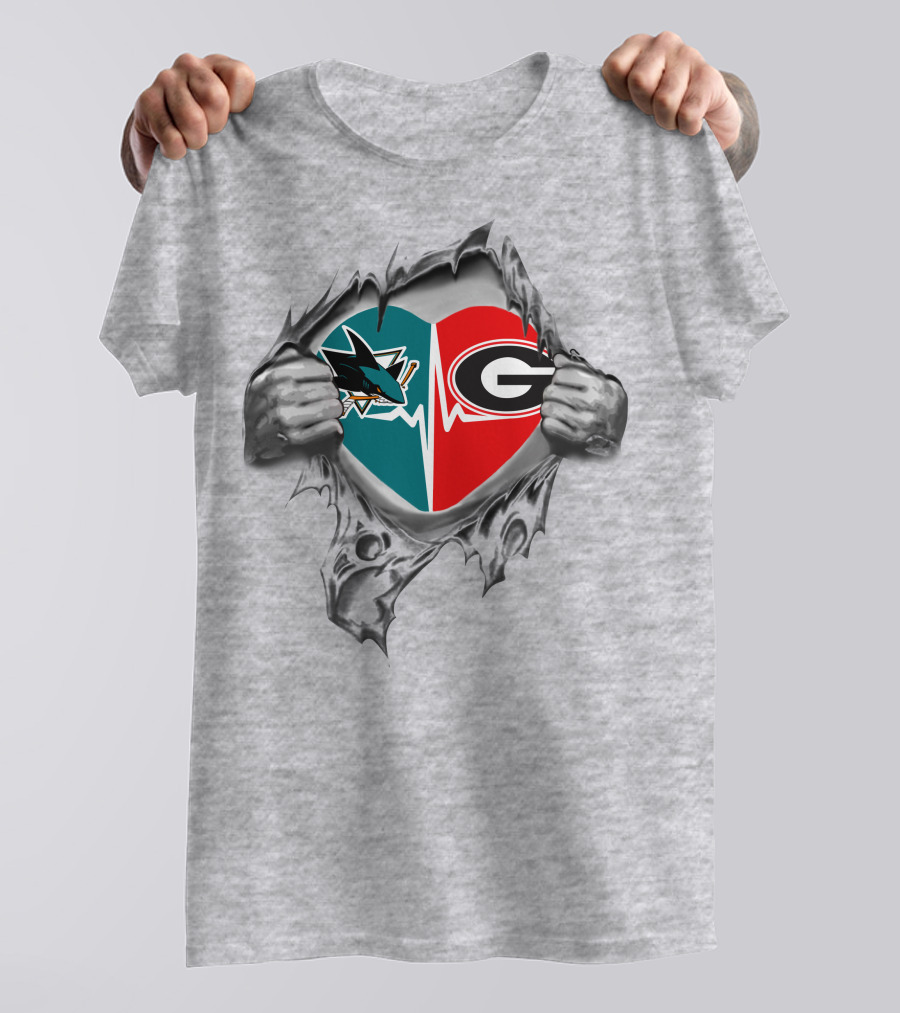 San Jose Sharks Georgia Bulldogs Heart T-Shirt