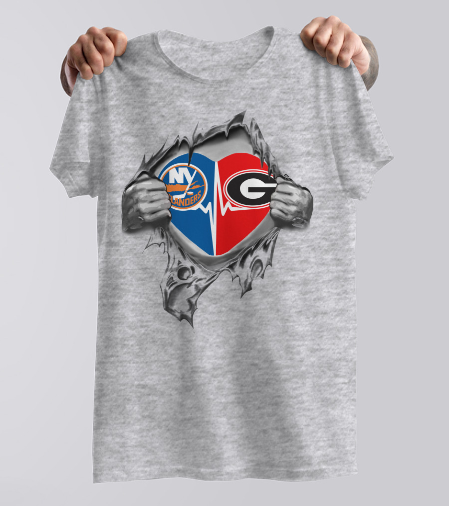 New York Islanders Georgia Bulldogs Heartbeat Logo Fan T-Shirt