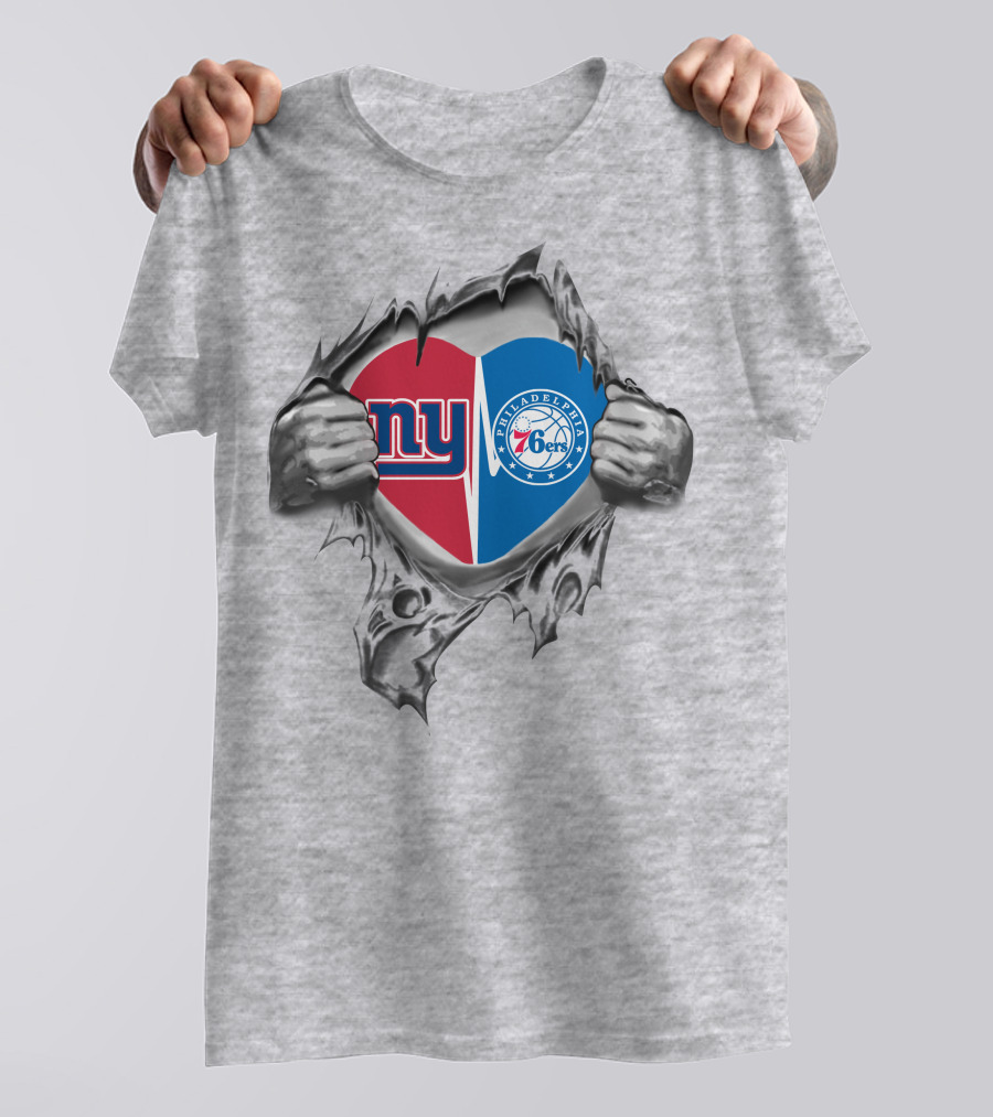 New York Giants Philadelphia 76ers Heart Symbol Togetherness T-Shirt