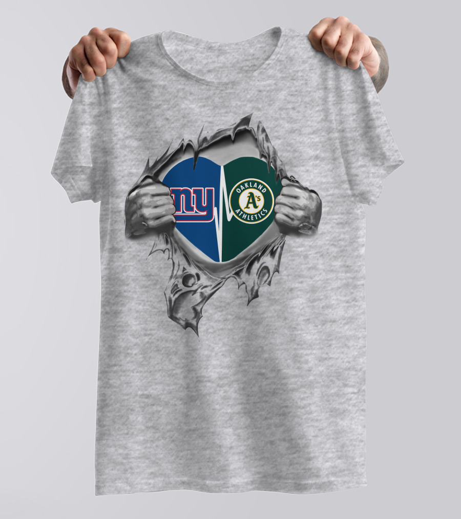 Giants Oakland Athletics Heart Silver Hands T-Shirt