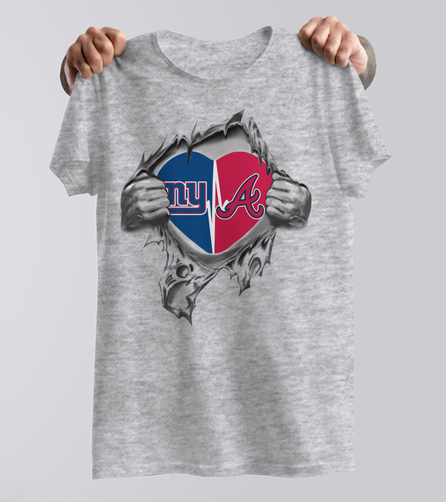 New York Giants Atlanta Braves Heartbeat Connection T-Shirt