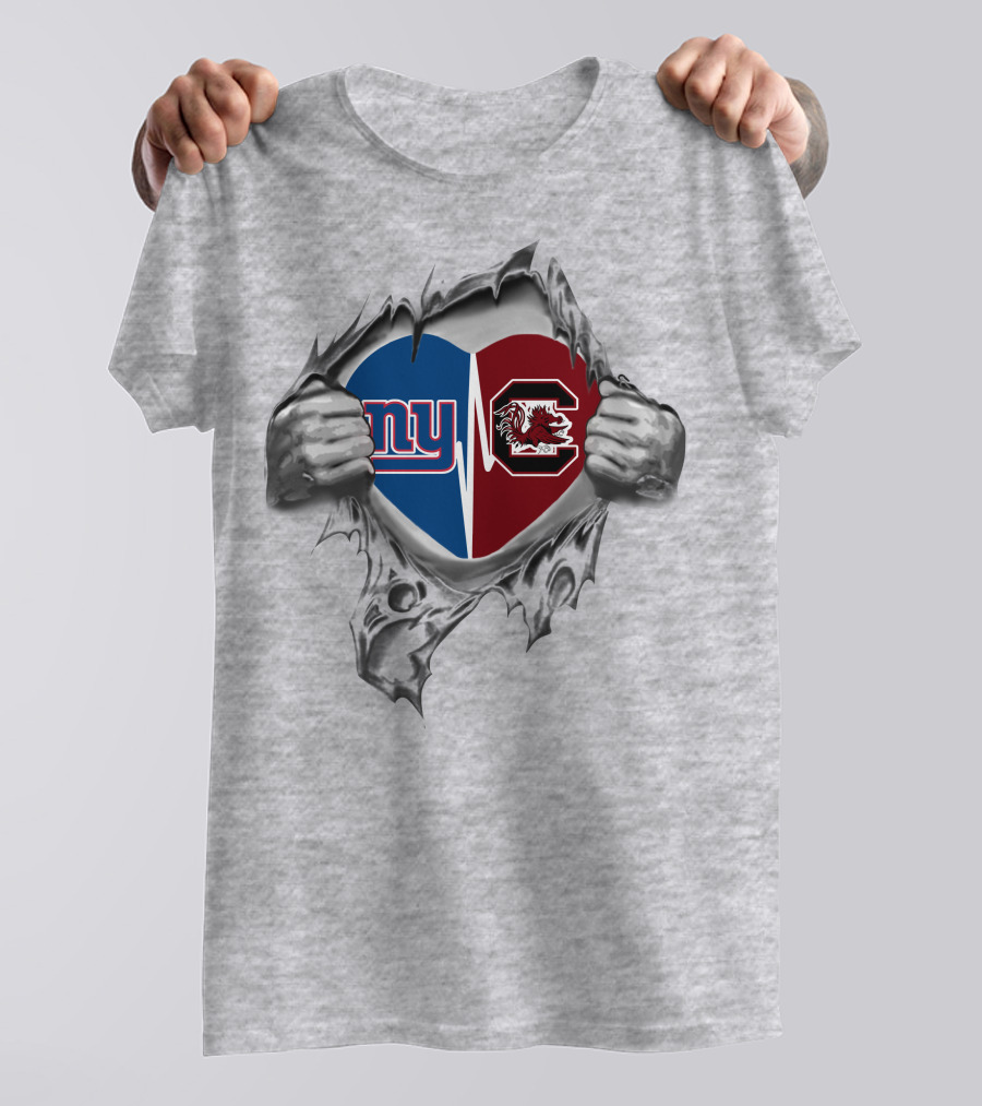 New York Giants South Carolina Gamecocks Heart T-Shirt