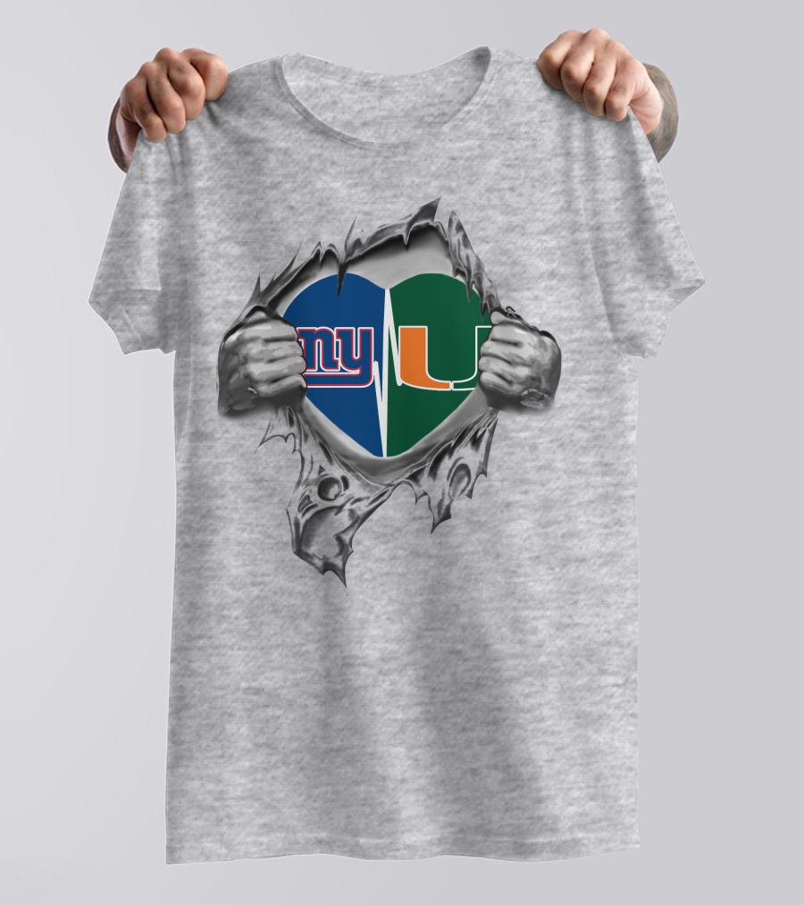 New York Giants Miami Hurricanes Heart T-Shirt