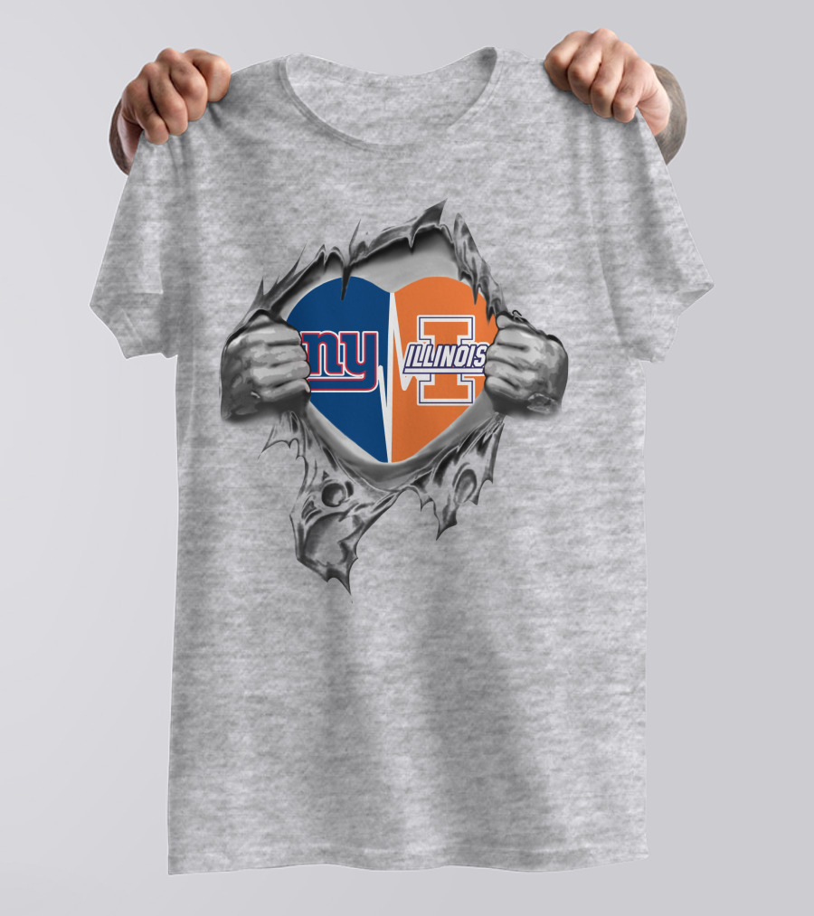 New York Giants Illinois Fighting Illini Heart T-Shirt