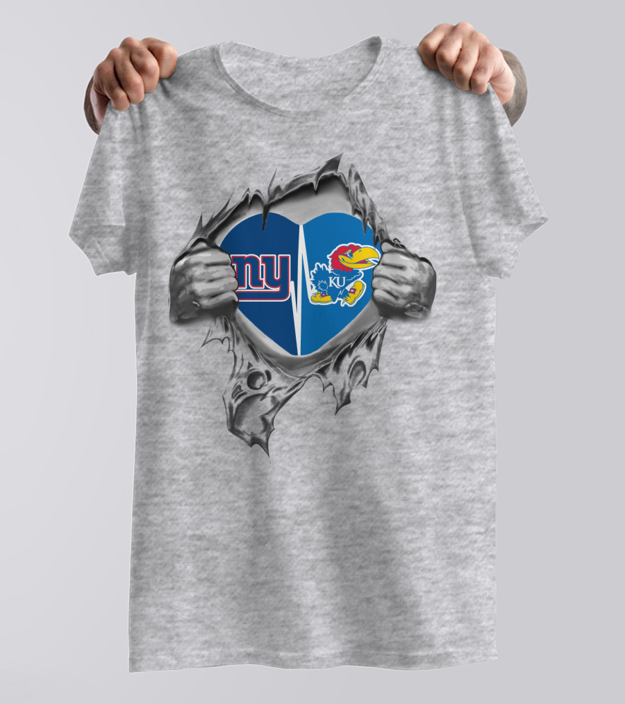 Giants KU Jayhawks Heart Symbol Fusion T-Shirt