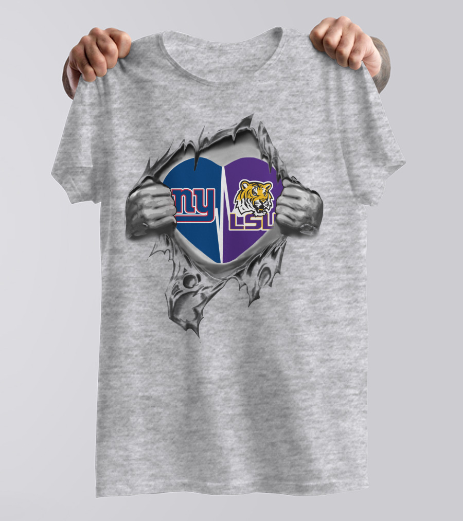 Giants LSU Heart With Tigers And Team Loyalty T-Shirt