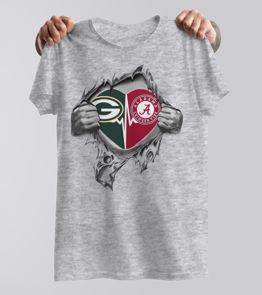 Green Bay Packers Alabama Crimson Tide Fan Heart T-Shirt