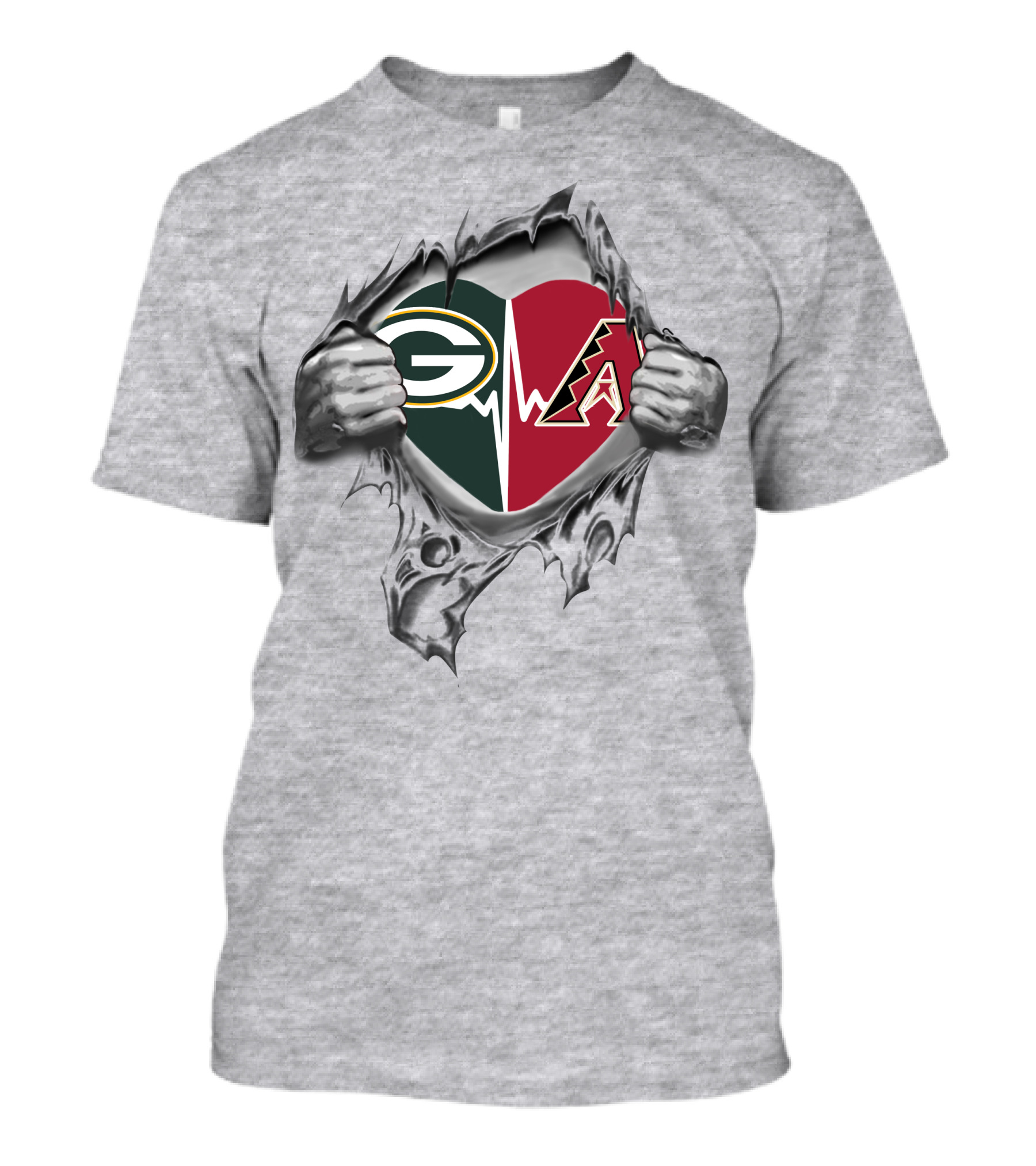 Green Bay Packers Arizona Diamondbacks Heartbeat Ripped T-Shirt