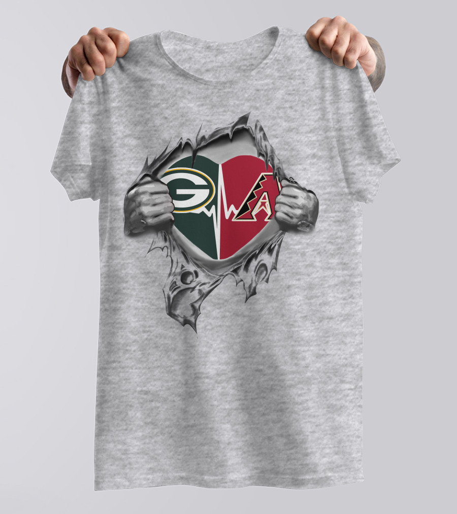 Green Bay Packers Arizona Diamondbacks Heartbeat Ripped T-Shirt
