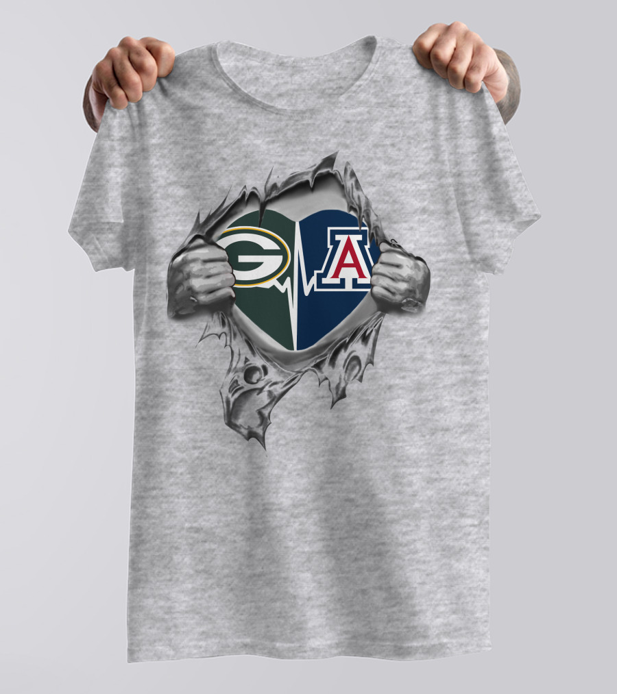 Green Bay Packers Arizona Wildcats Heartbeat Hands T-Shirt