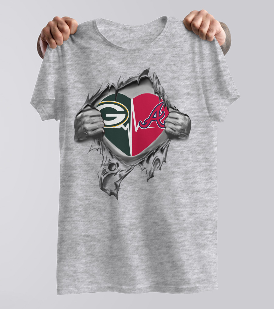 Green Bay Packers Atlanta Braves Heart Symbol Hands T-Shirt